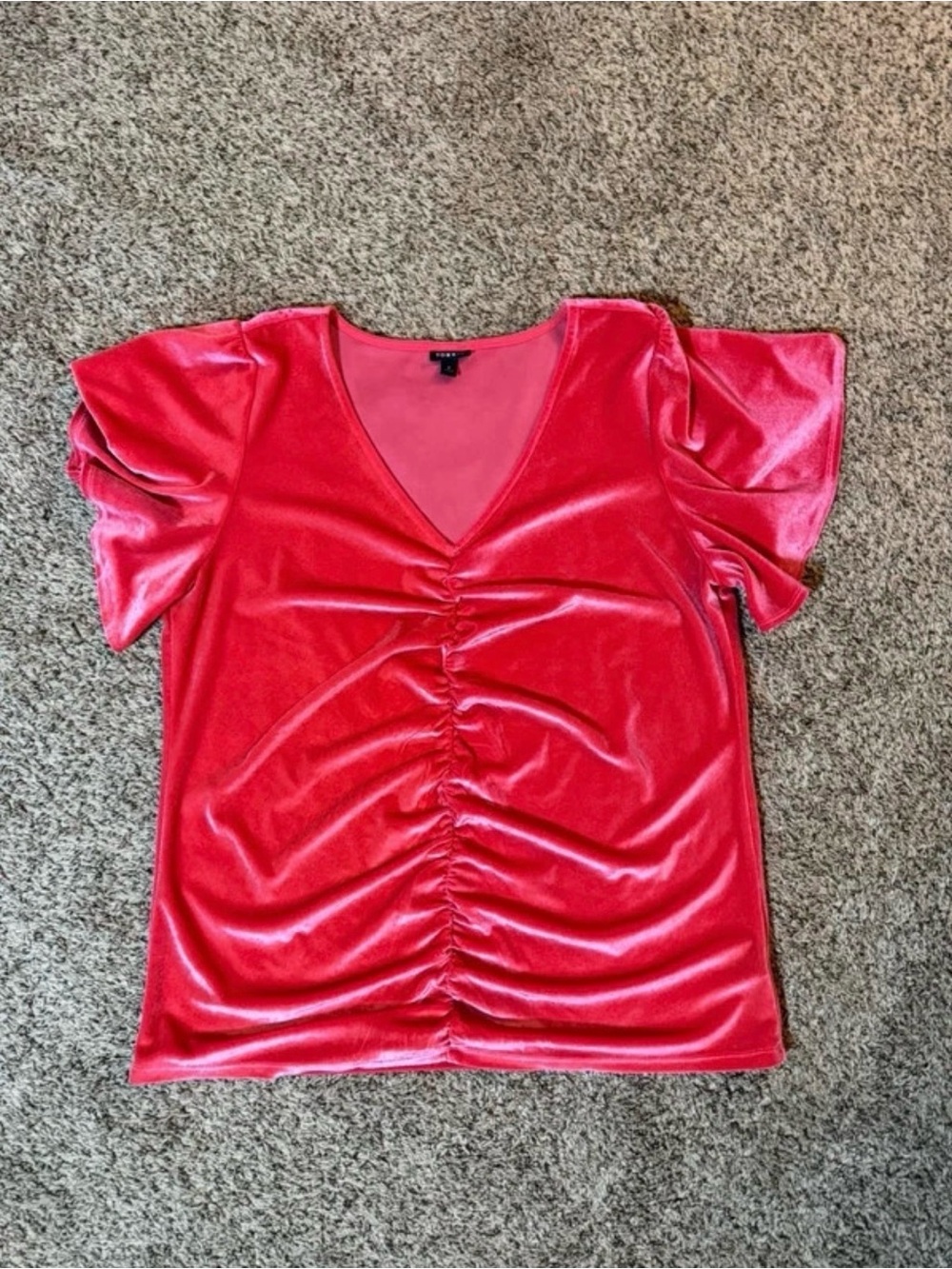 torrid Pink Velvet Ruched V-Neck Short Sleeve Top